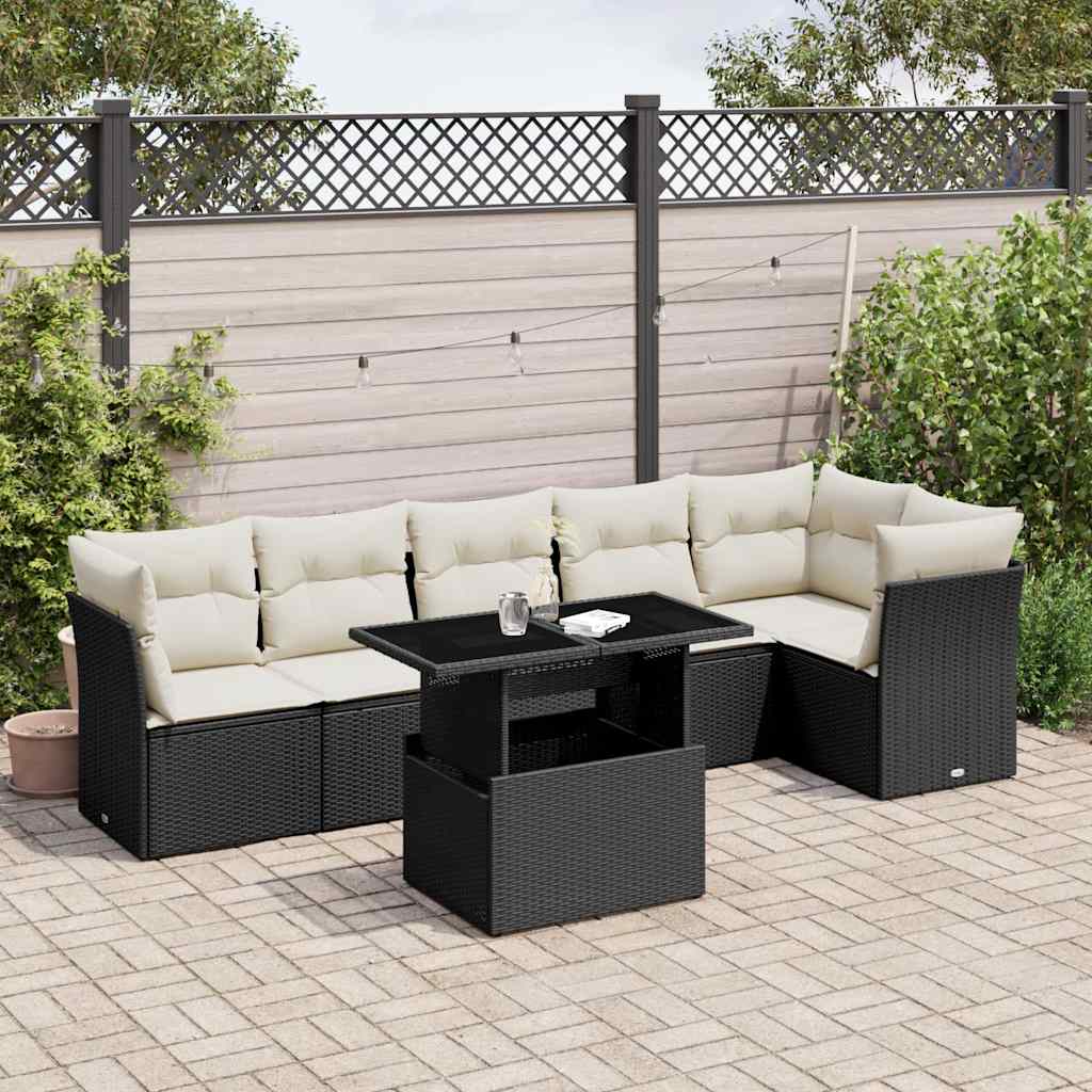 7-dijelni set vrtnih sofa od poliratana s jastucima crni Crna 100 x 55 x 73 cm