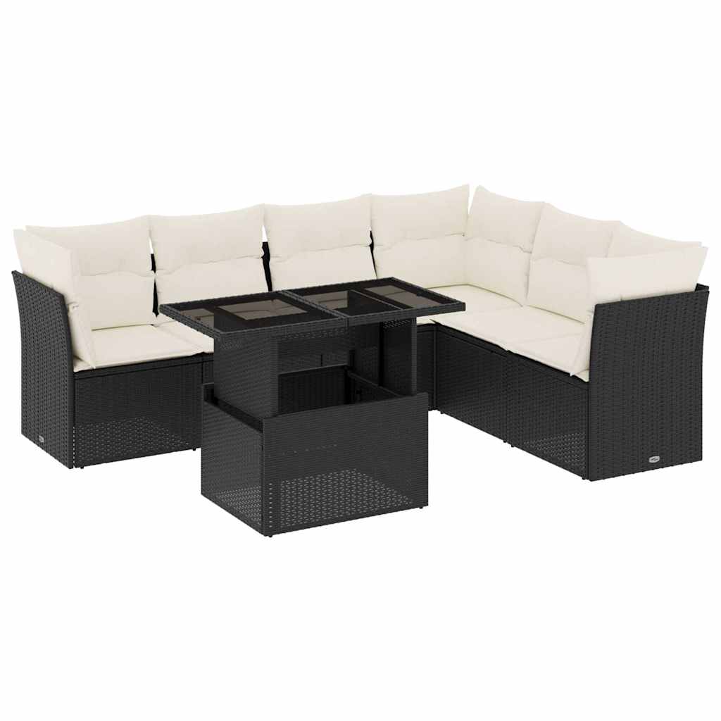 7-dijelni set vrtnih sofa od poliratana s jastucima crni Crna 100 x 55 x 73 cm