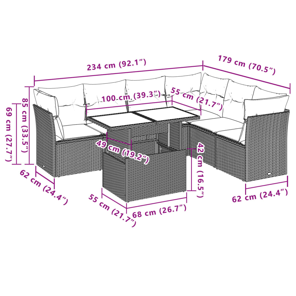 7-dijelni set vrtnih sofa sivi od poliratana Siva 100 x 55 x 73 cm