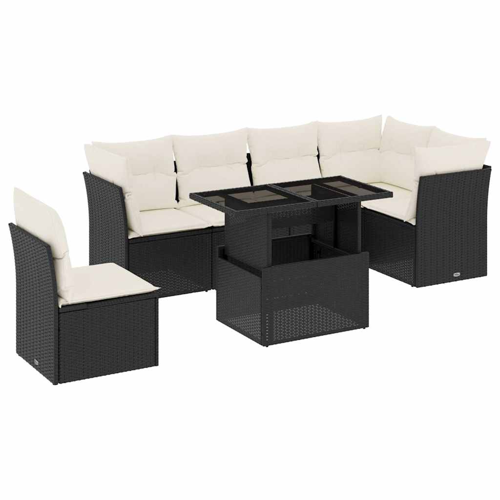 7-dijelni set vrtnih sofa od poliratana s jastucima crni Crna 100 x 55 x 73 cm