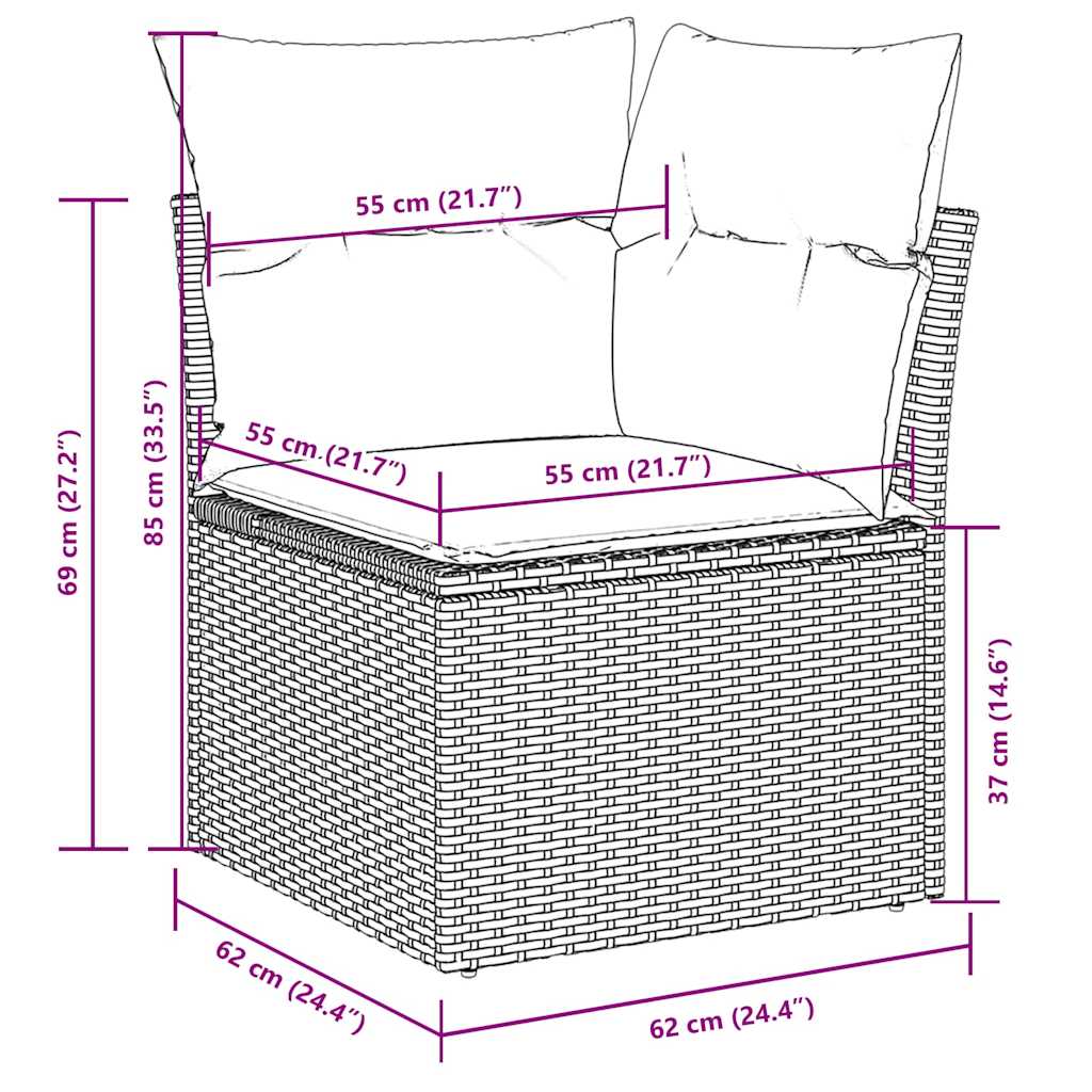 7-dijelni set vrtnih sofa od poliratana s jastucima crni Crna 100 x 55 x 73 cm