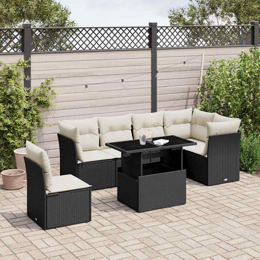 7-dijelni set vrtnih sofa od poliratana s jastucima crni Crna 100 x 55 x 73 cm