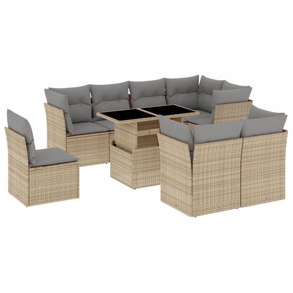 9-dijelni set vrtnih sofa s jastucima bež od poliratana 100 x 55 x 73 cm