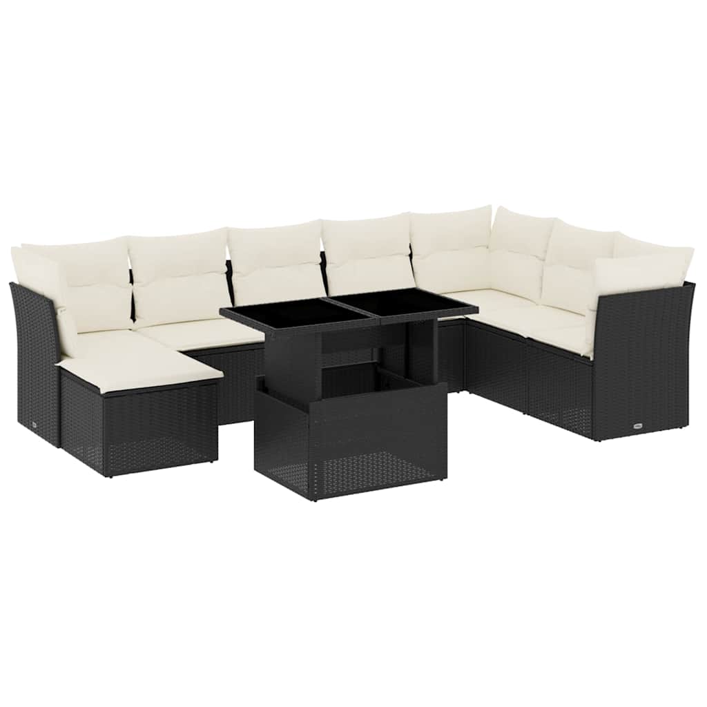 9-dijelni set vrtnih sofa s jastucima crni od poliratana Crna 100 x 55 x 73 cm