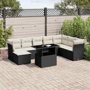 9-dijelni set vrtnih sofa s jastucima crni od poliratana Crna 100 x 55 x 73 cm