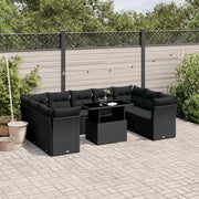 10-dijelni set vrtnih sofa s jastucima crni od poliratana Crna 100 x 55 x 73 cm
