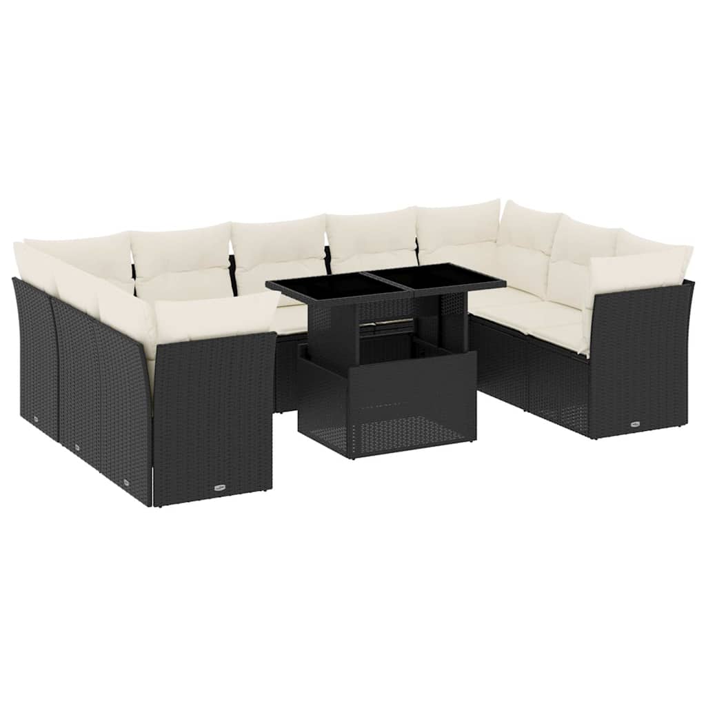 10-dijelni set vrtnih sofa s jastucima crni od poliratana Crna 100 x 55 x 73 cm