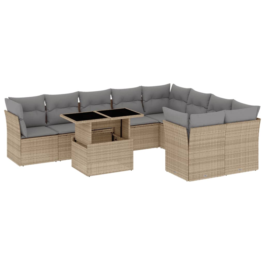 10-dijelni set vrtnih sofa s jastucima bež od poliratana 100 x 55 x 73 cm