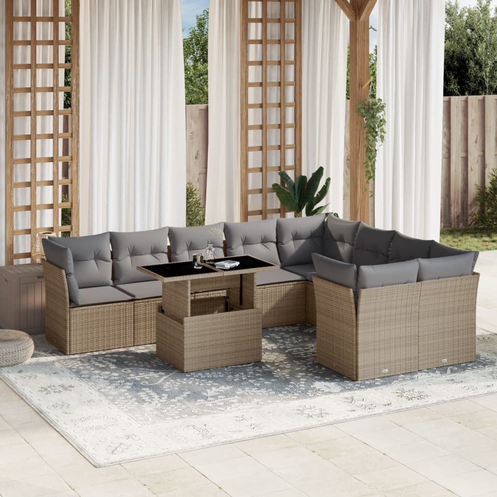 10-dijelni set vrtnih sofa s jastucima bež od poliratana 100 x 55 x 73 cm