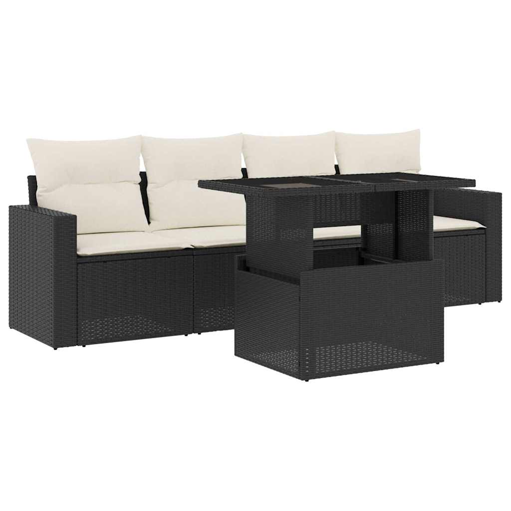 5-dijelna vrtna garnitura od poliratana s jastucima crna 100 x 55 x 73 cm