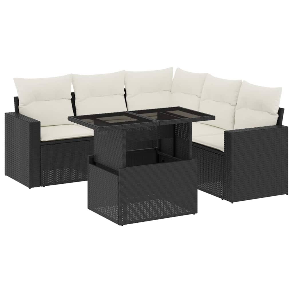 6-dijelni set vrtnih sofa s jastucima crni od poliratana Crna 100 x 55 x 73 cm