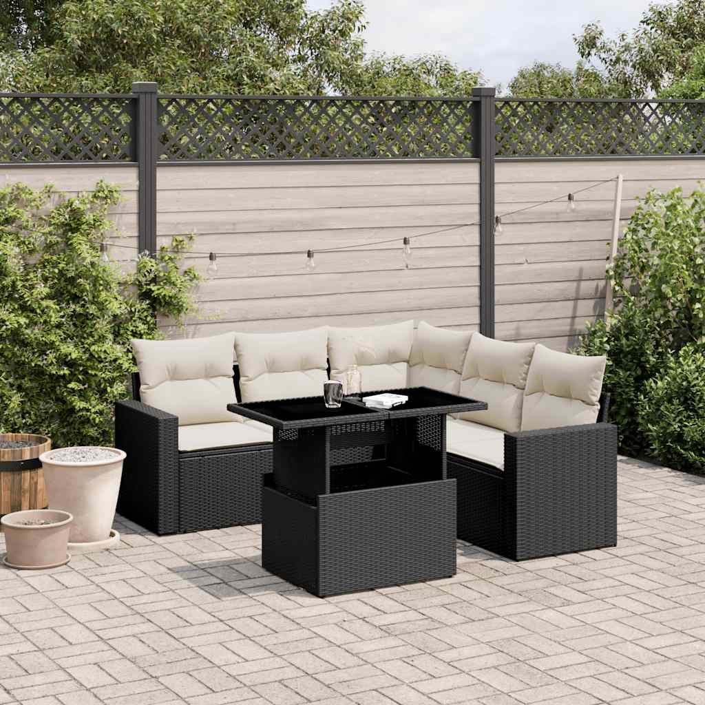 6-dijelni set vrtnih sofa s jastucima crni od poliratana Crna 100 x 55 x 73 cm