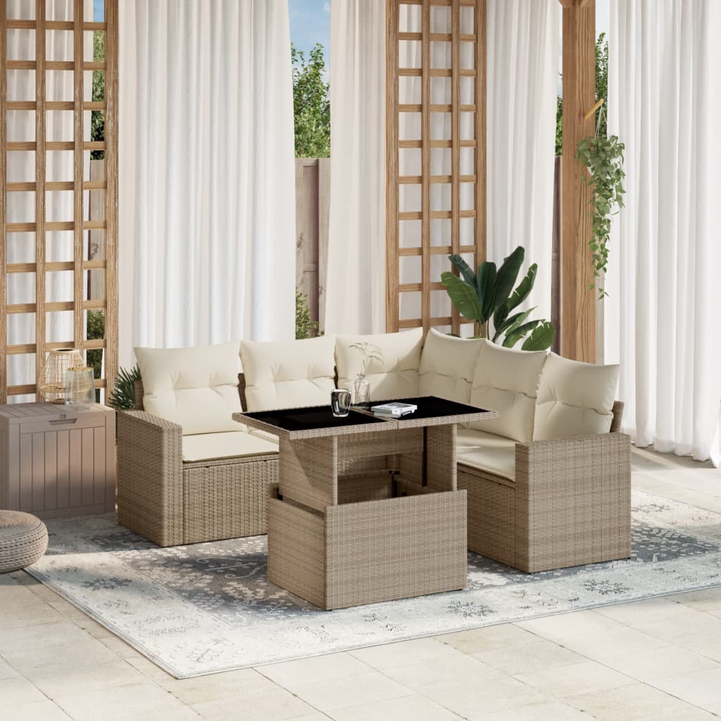 6-dijelni set vrtnih sofa s jastucima bež od poliratana 100 x 55 x 73 cm