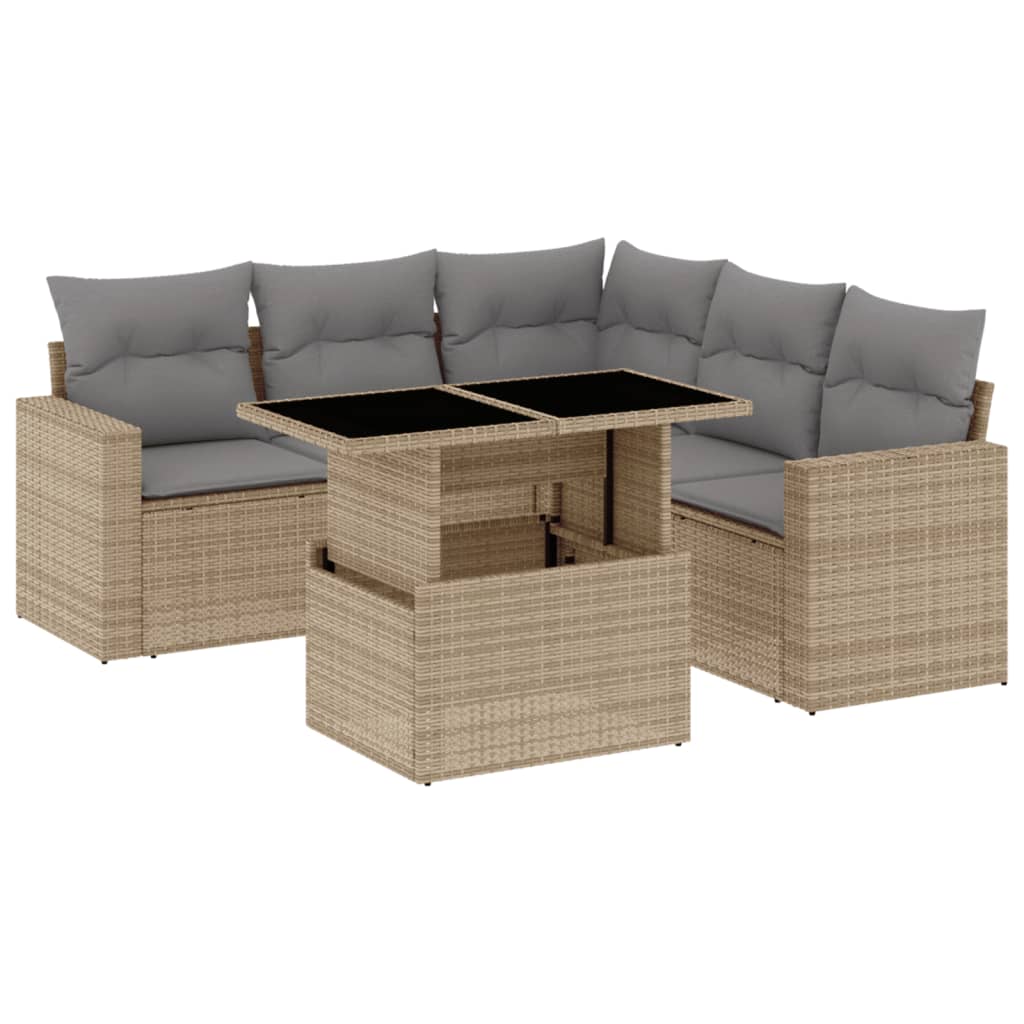 6-dijelni set vrtnih sofa s jastucima bež od poliratana 100 x 55 x 73 cm