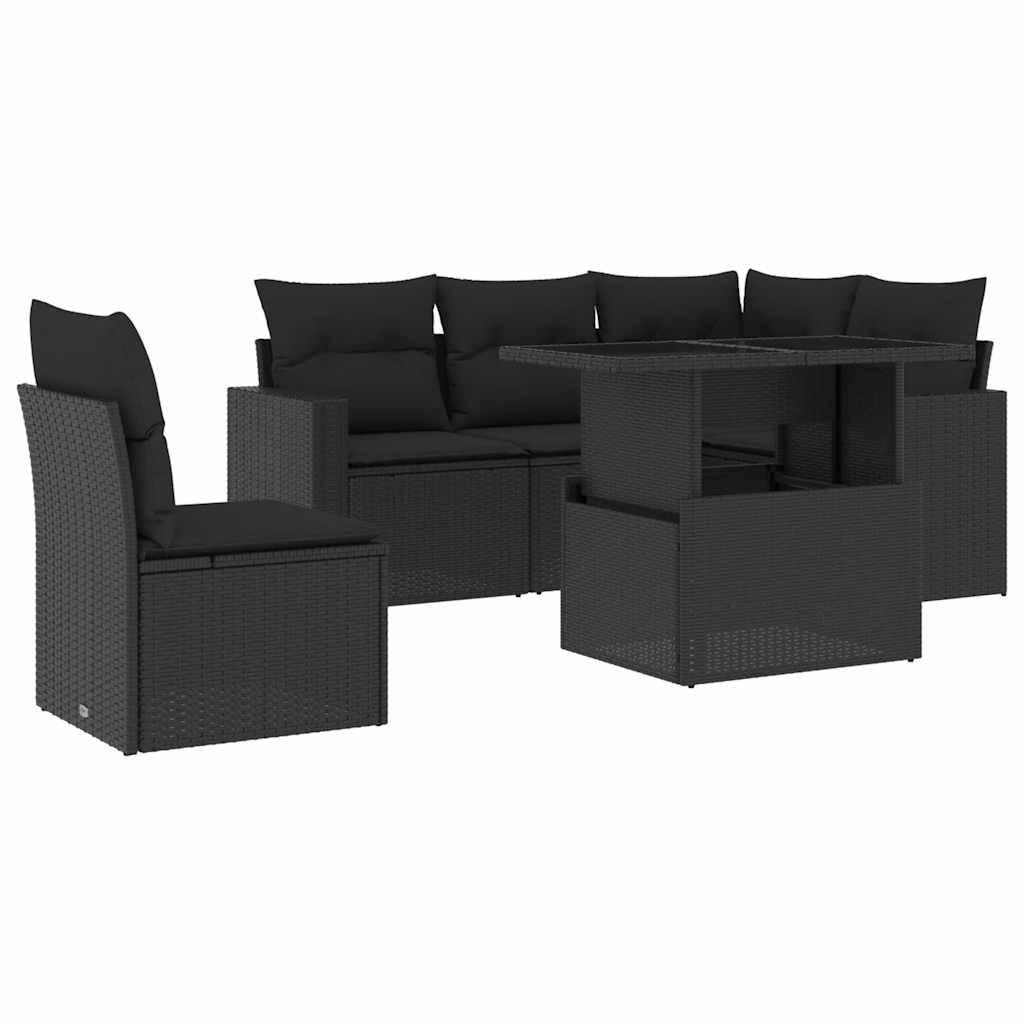 6-dijelni set vrtnih sofa s jastucima crni od poliratana Crna 100 x 55 x 73 cm