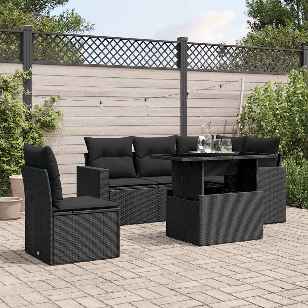 6-dijelni set vrtnih sofa s jastucima crni od poliratana Crna 100 x 55 x 73 cm