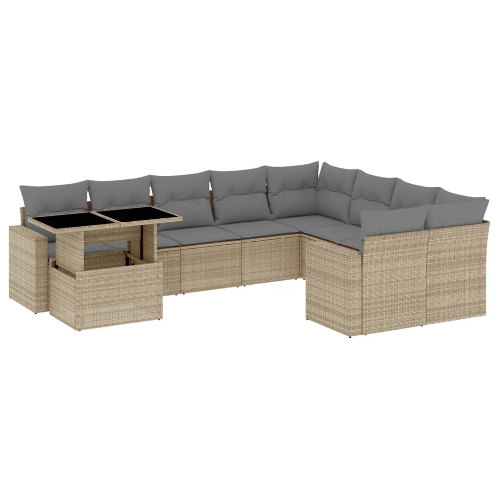 10-dijelni set vrtnih sofa s jastucima bež od poliratana 100 x 55 x 73 cm