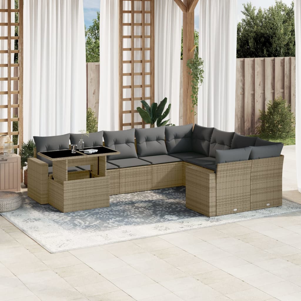 10-dijelni set vrtnih sofa s jastucima bež od poliratana 100 x 55 x 73 cm