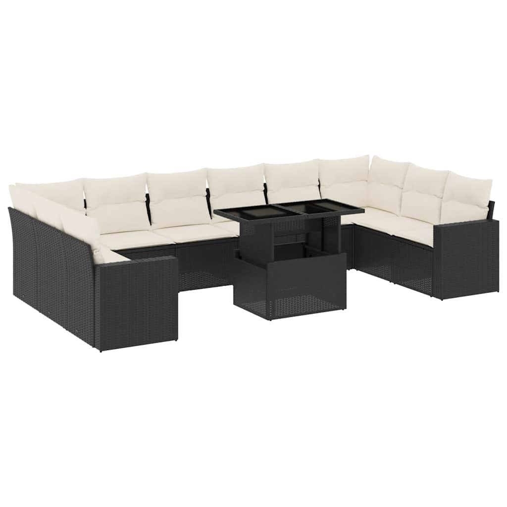 11-dijelni set vrtnih sofa od poliratana s jastucima crni Crna 100 x 55 x 73 cm