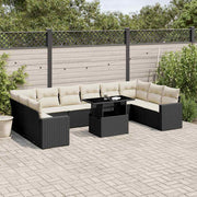 11-dijelni set vrtnih sofa od poliratana s jastucima crni Crna 100 x 55 x 73 cm