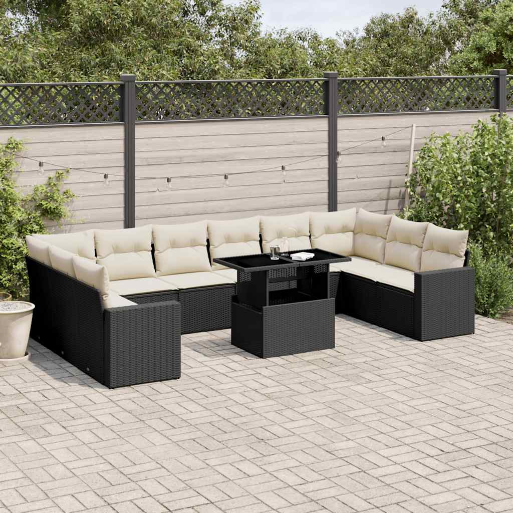 11-dijelni set vrtnih sofa od poliratana s jastucima crni Crna 100 x 55 x 73 cm