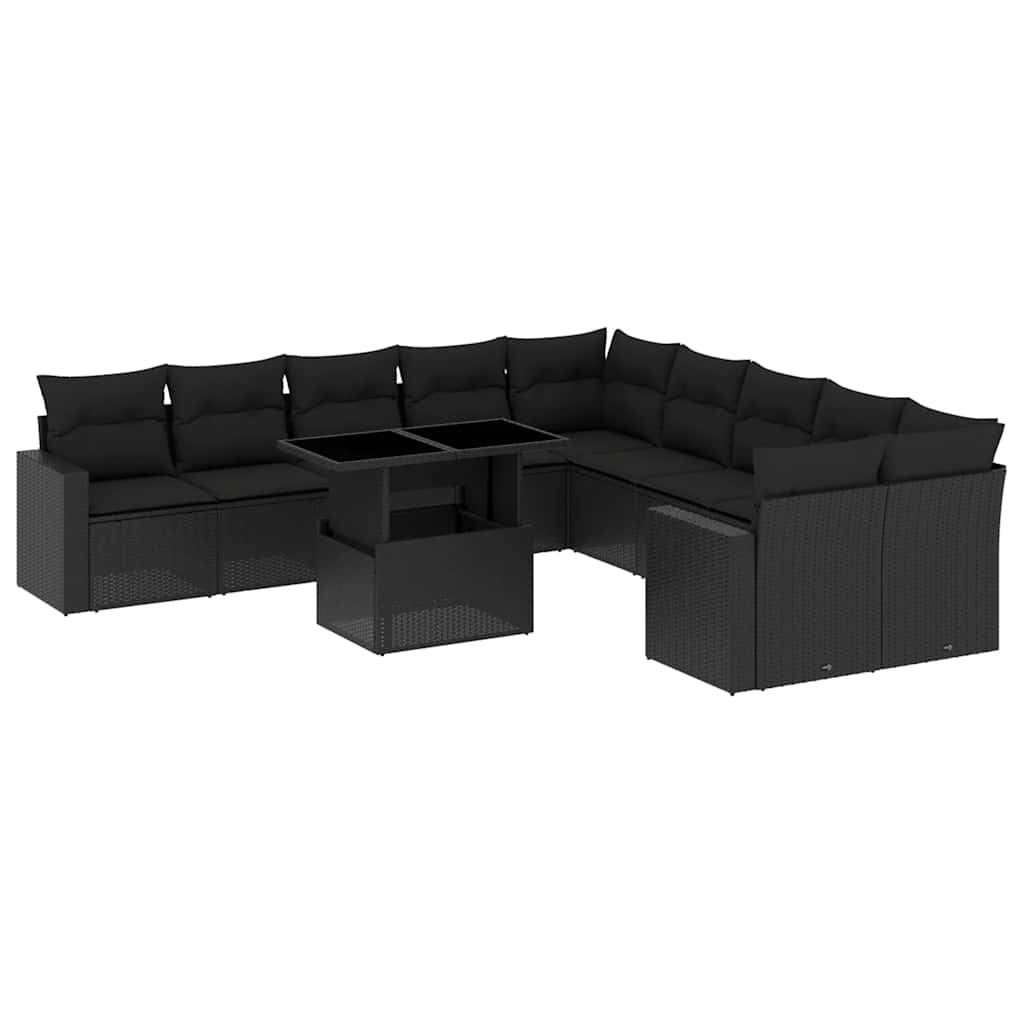 11-dijelni set vrtnih sofa od poliratana s jastucima crni Crna 100 x 55 x 73 cm