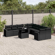 11-dijelni set vrtnih sofa od poliratana s jastucima crni Crna 100 x 55 x 73 cm