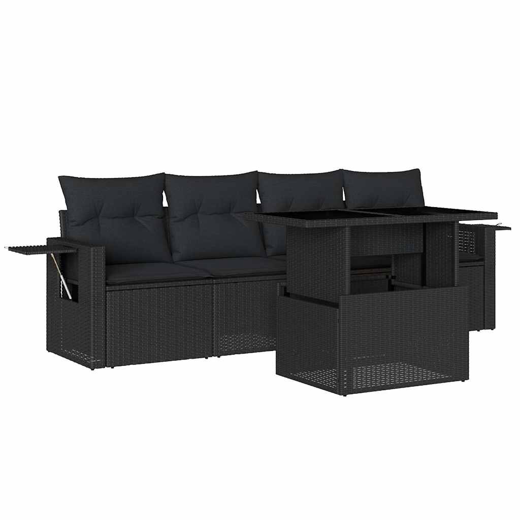 5-dijelna vrtna garnitura od poliratana s jastucima crna 100 x 55 x 73 cm