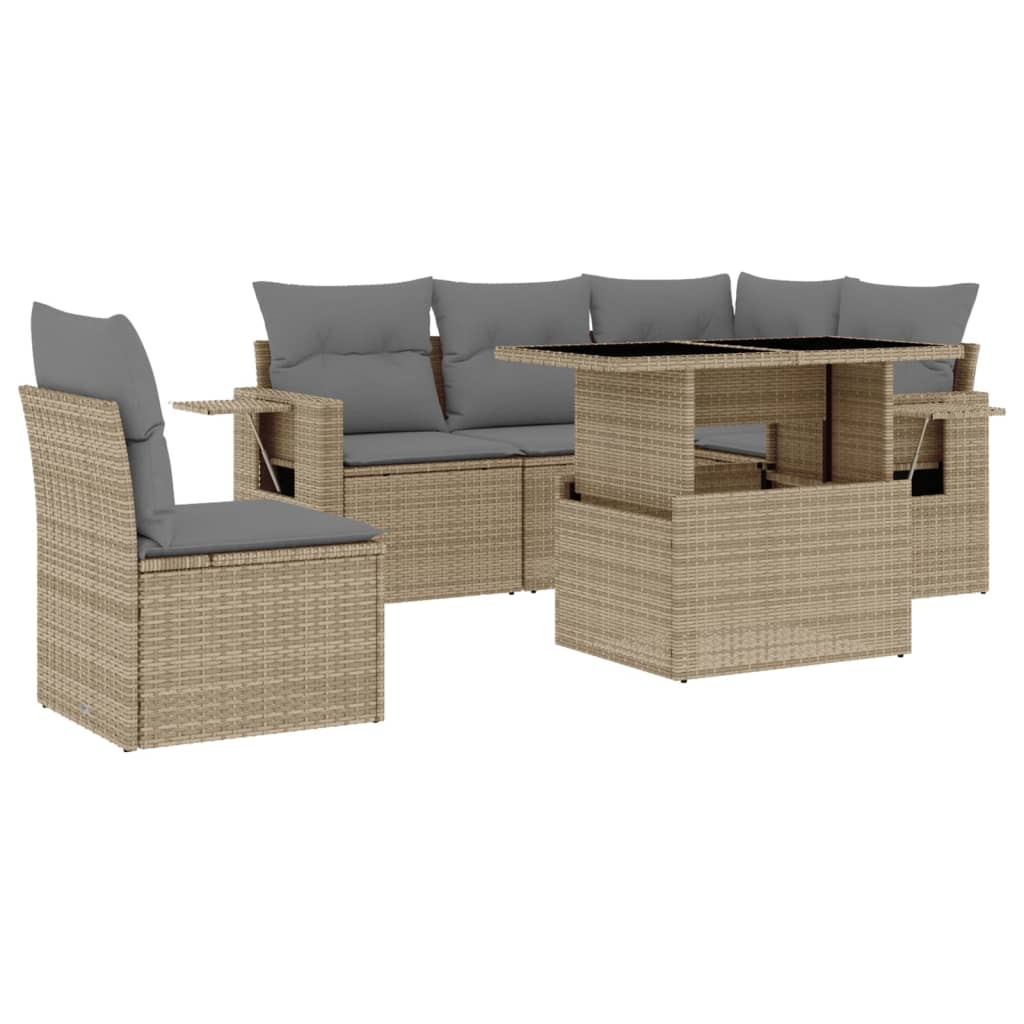 6-dijelni set vrtnih sofa s jastucima bež od poliratana 100 x 55 x 73 cm
