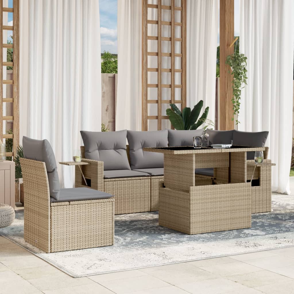6-dijelni set vrtnih sofa s jastucima bež od poliratana 100 x 55 x 73 cm