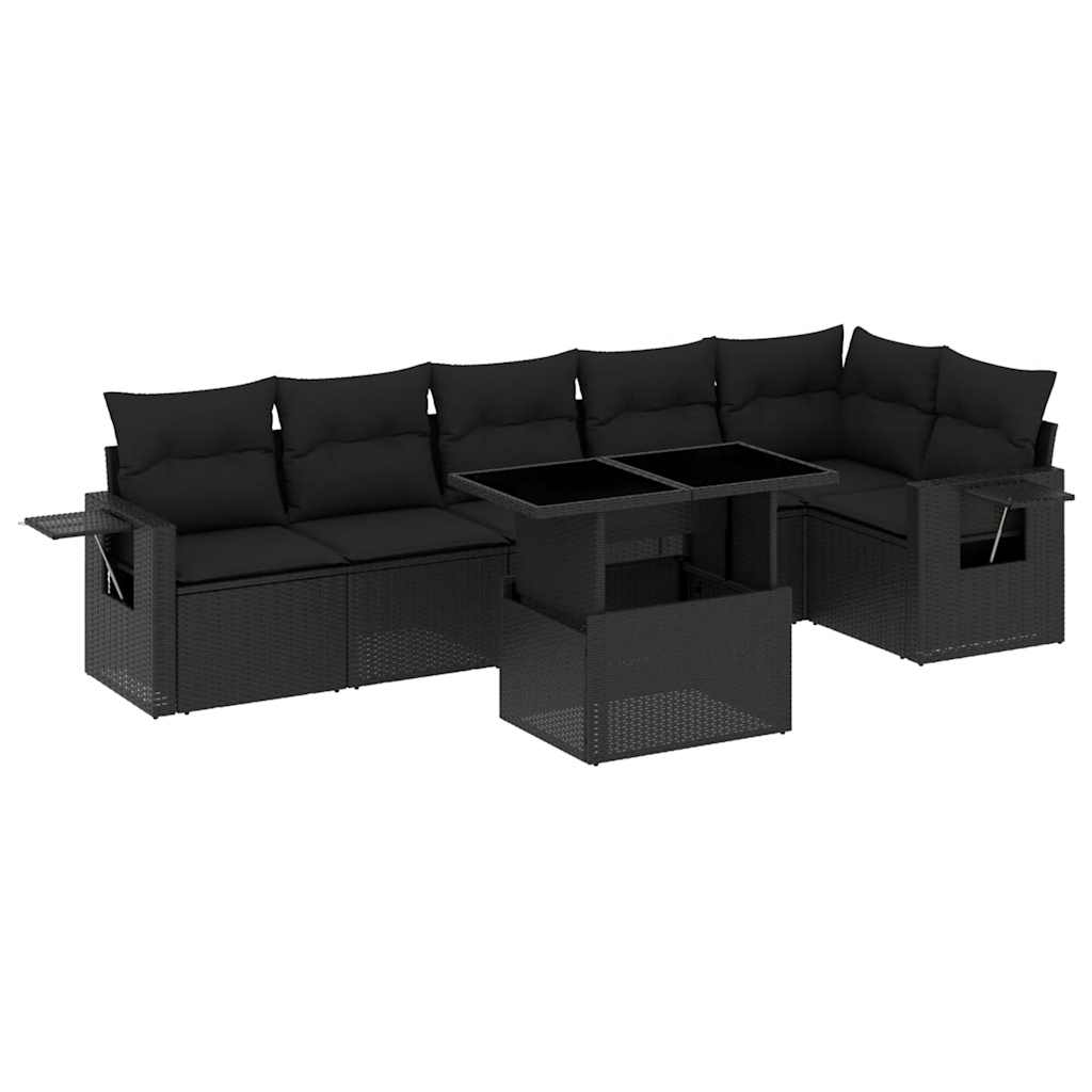 7-dijelni set vrtnih sofa od poliratana s jastucima crni Crna 100 x 55 x 73 cm