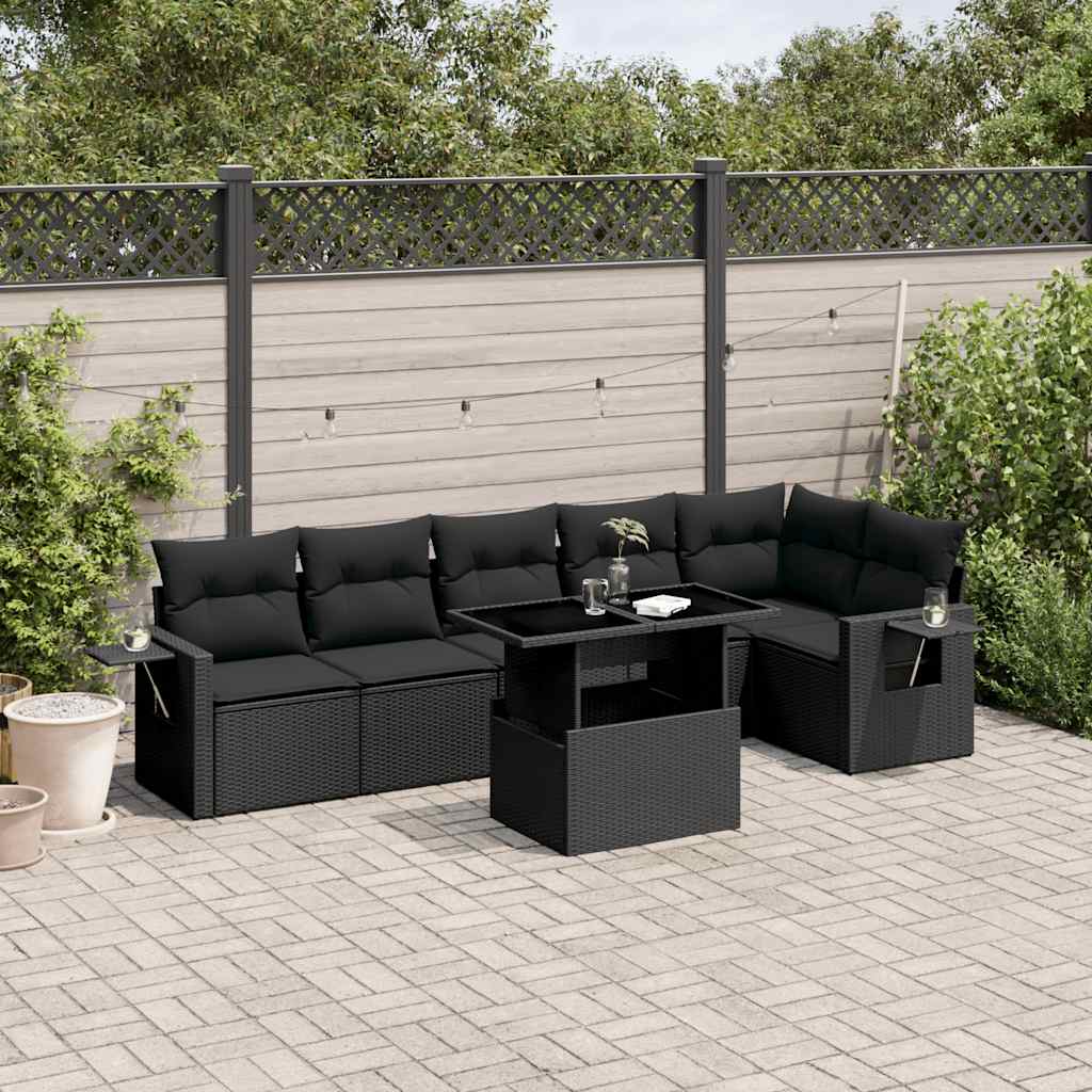 7-dijelni set vrtnih sofa od poliratana s jastucima crni Crna 100 x 55 x 73 cm