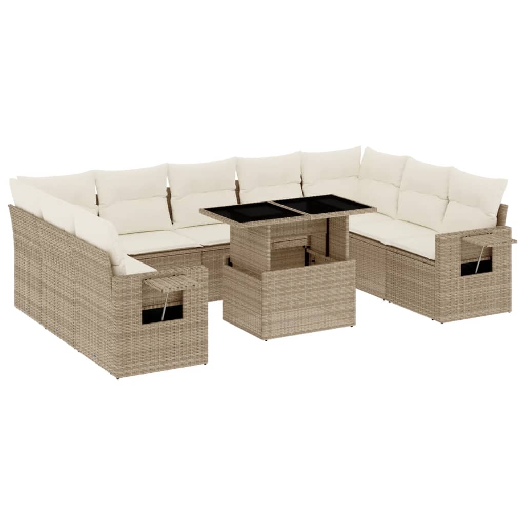 10-dijelni set vrtnih sofa s jastucima bež od poliratana 100 x 55 x 73 cm