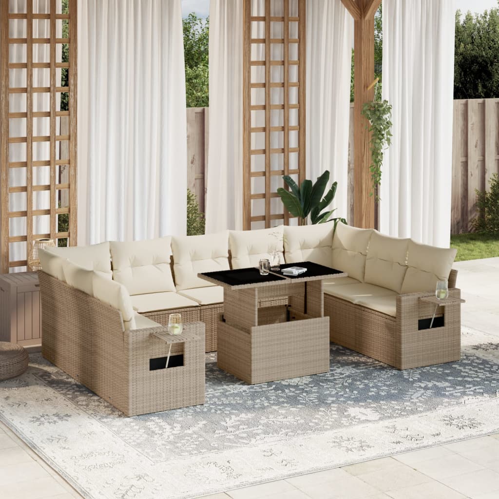 10-dijelni set vrtnih sofa s jastucima bež od poliratana 100 x 55 x 73 cm