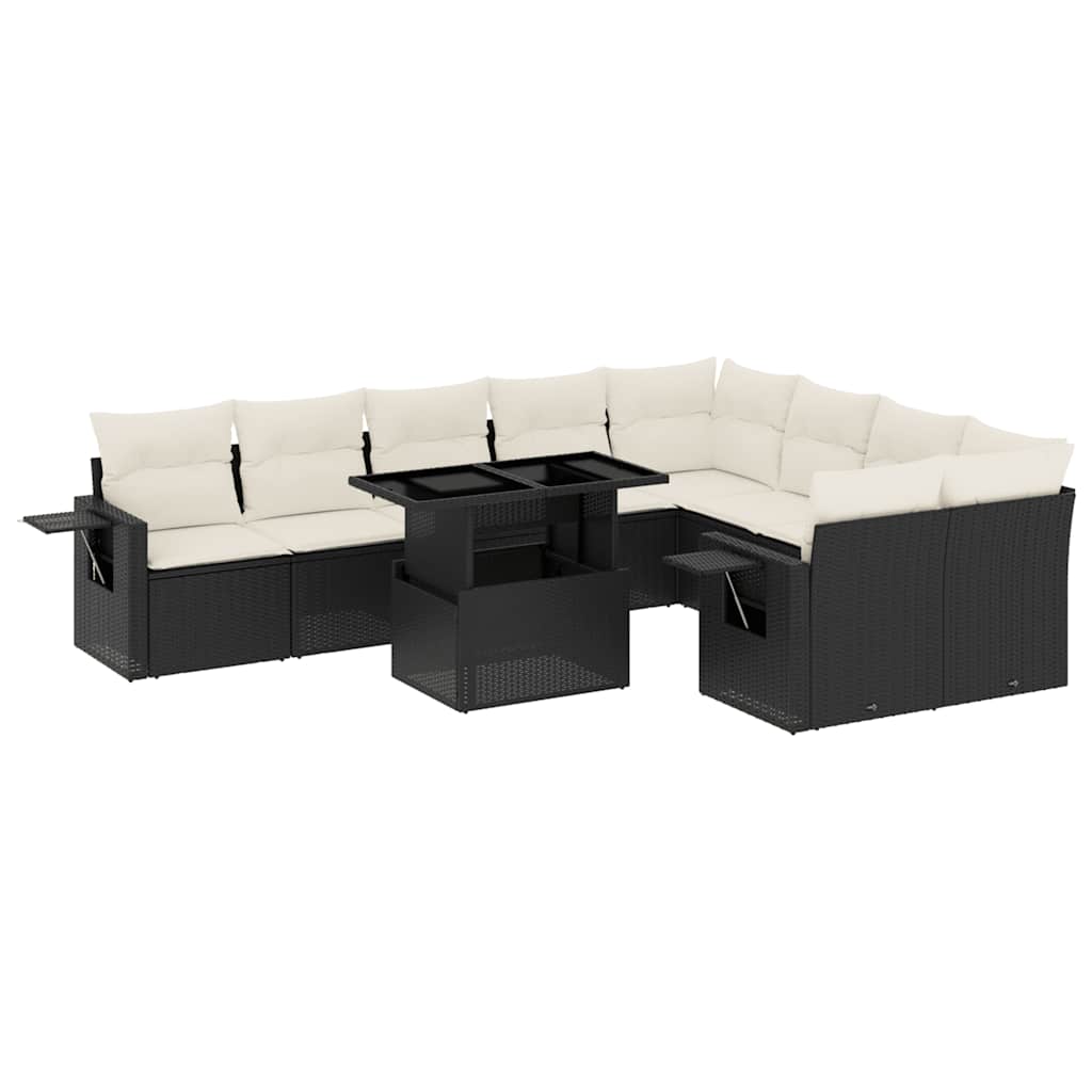 10-dijelni set vrtnih sofa s jastucima crni od poliratana Crna 100 x 55 x 73 cm