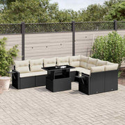 10-dijelni set vrtnih sofa s jastucima crni od poliratana Crna 100 x 55 x 73 cm
