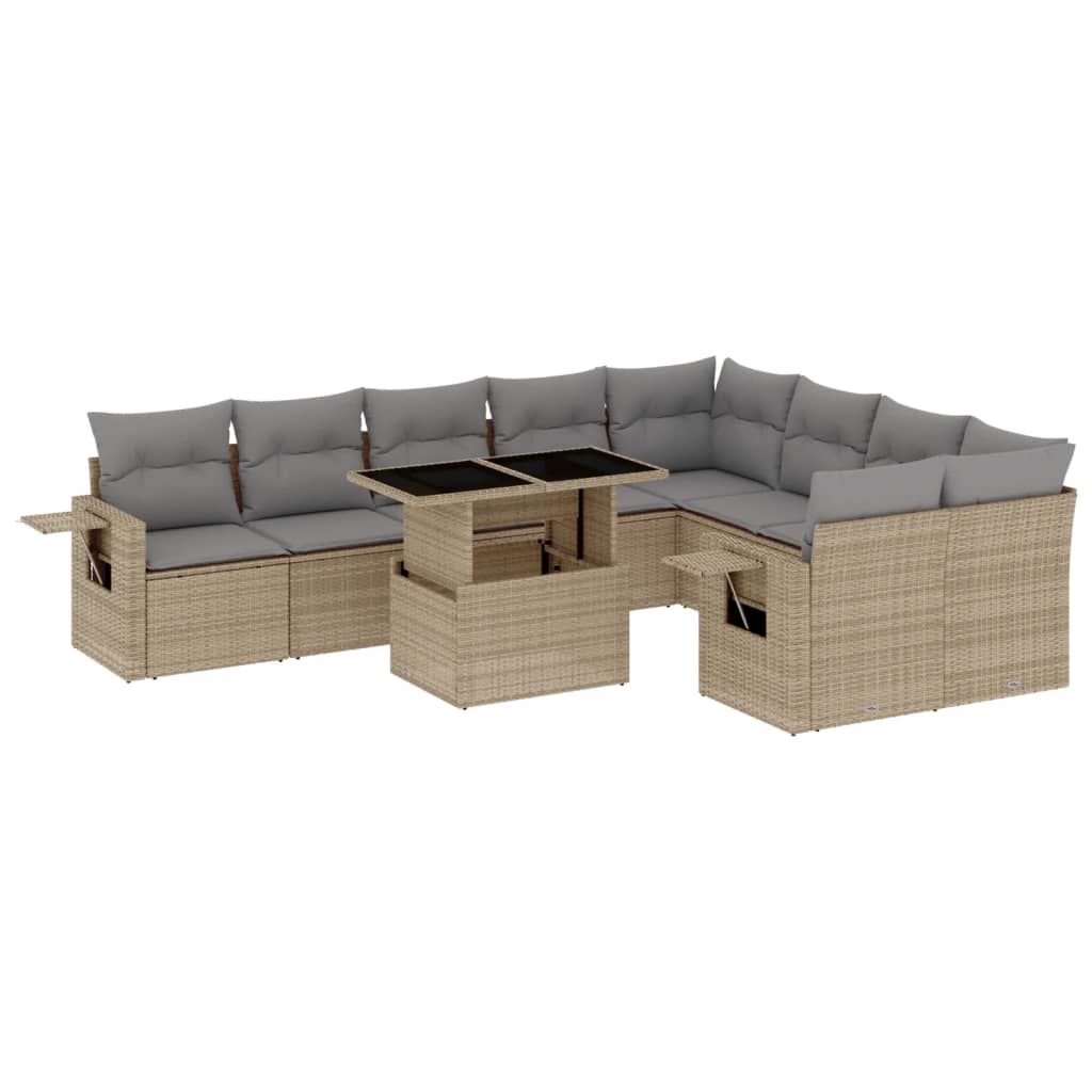 10-dijelni set vrtnih sofa s jastucima bež od poliratana 100 x 55 x 73 cm