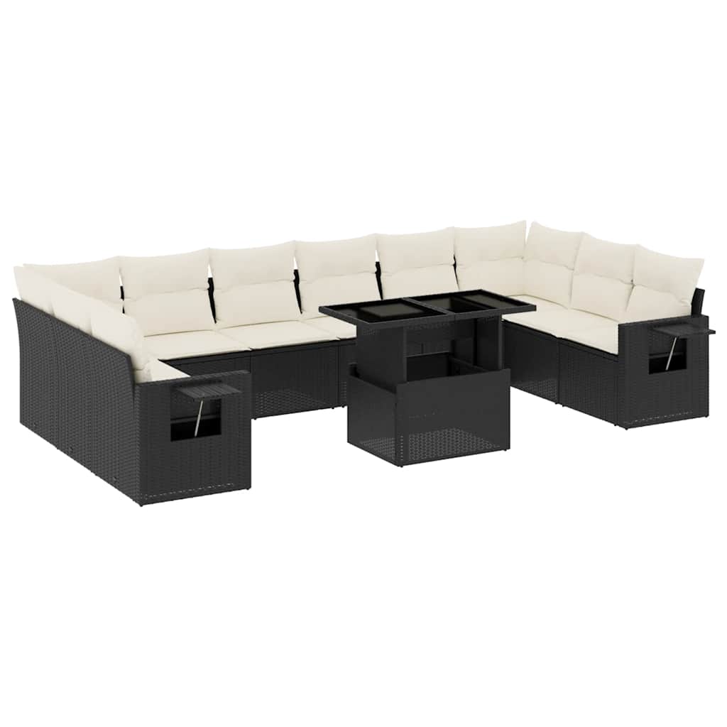 11-dijelni set vrtnih sofa od poliratana s jastucima crni Crna 100 x 55 x 73 cm