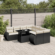 9-dijelni set vrtnih sofa s jastucima crni od poliratana Crna 100 x 55 x 73 cm