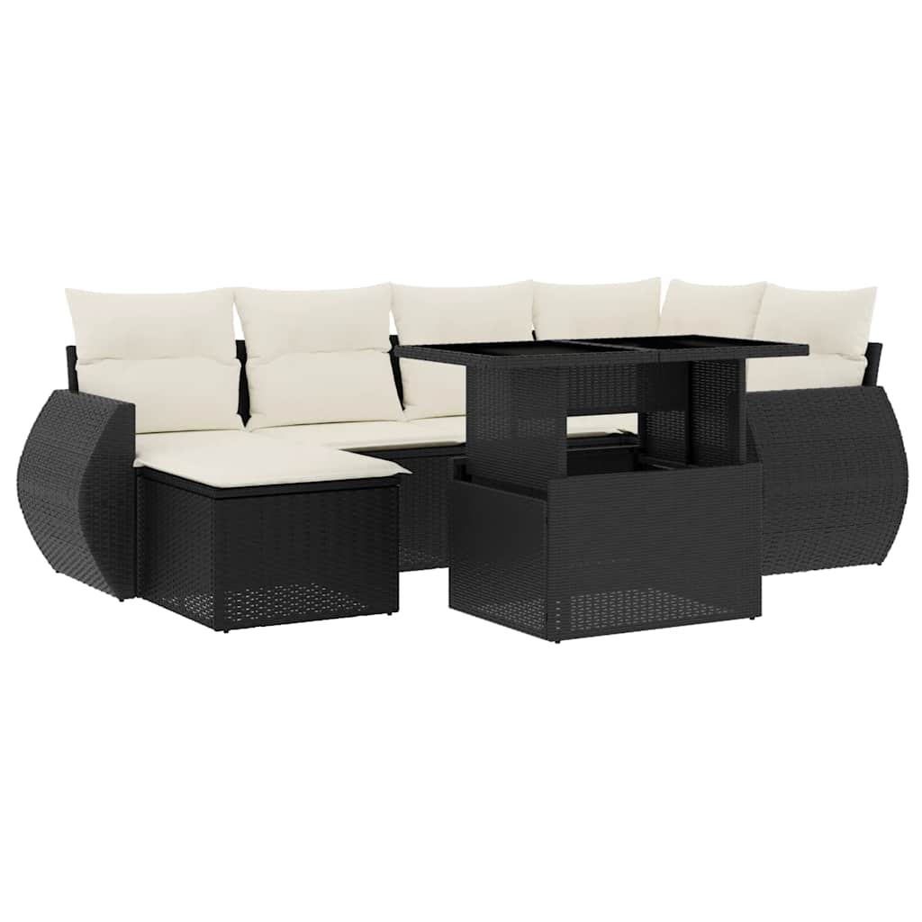 7-dijelni set vrtnih sofa od poliratana s jastucima crni Crna 100 x 55 x 73 cm