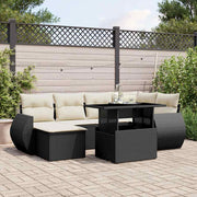 7-dijelni set vrtnih sofa od poliratana s jastucima crni Crna 100 x 55 x 73 cm