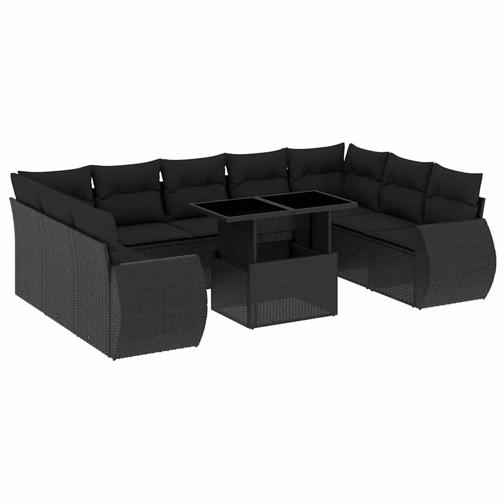 10-dijelni set vrtnih sofa s jastucima crni od poliratana Crna 100 x 55 x 73 cm