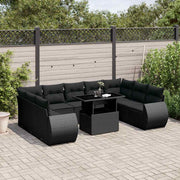 10-dijelni set vrtnih sofa s jastucima crni od poliratana Crna 100 x 55 x 73 cm