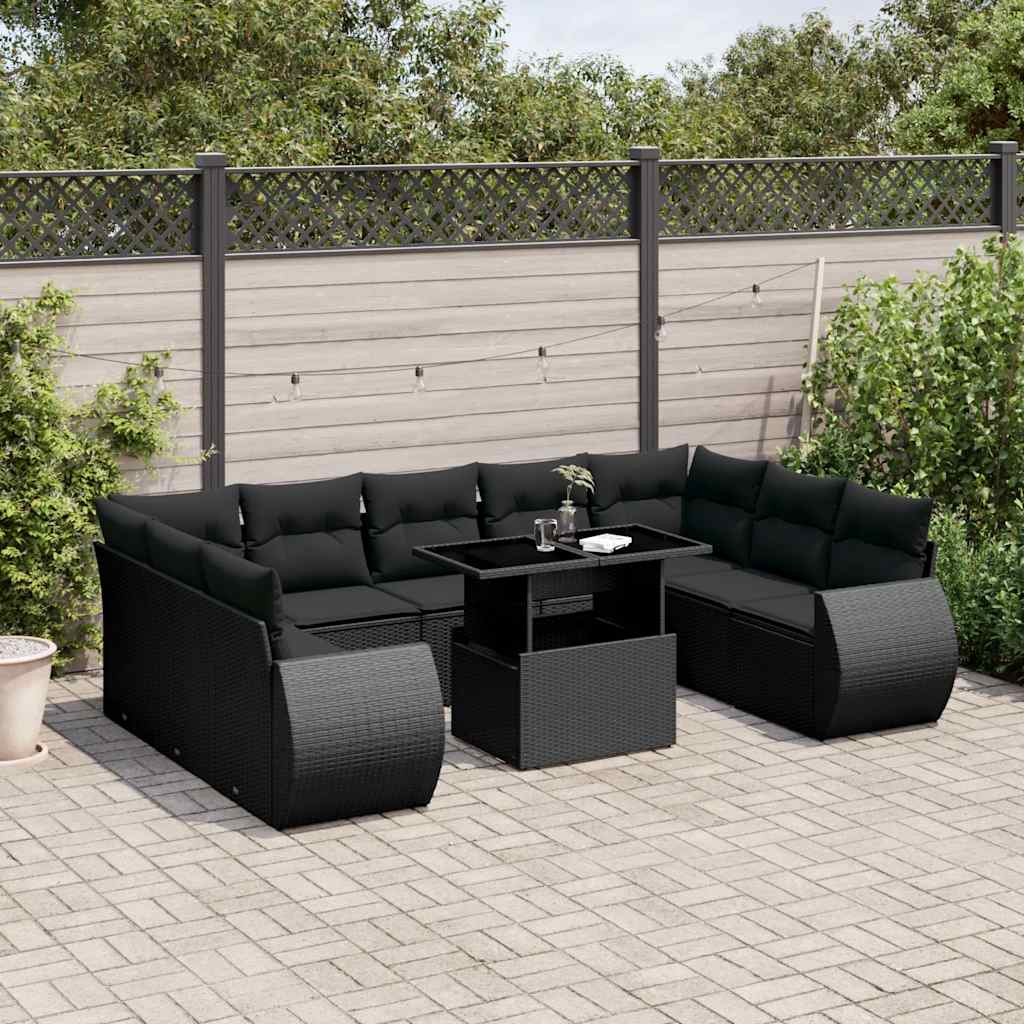 10-dijelni set vrtnih sofa s jastucima crni od poliratana Crna 100 x 55 x 73 cm