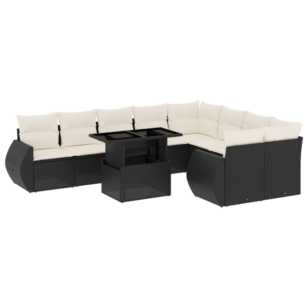 10-dijelni set vrtnih sofa s jastucima crni od poliratana Crna 100 x 55 x 73 cm