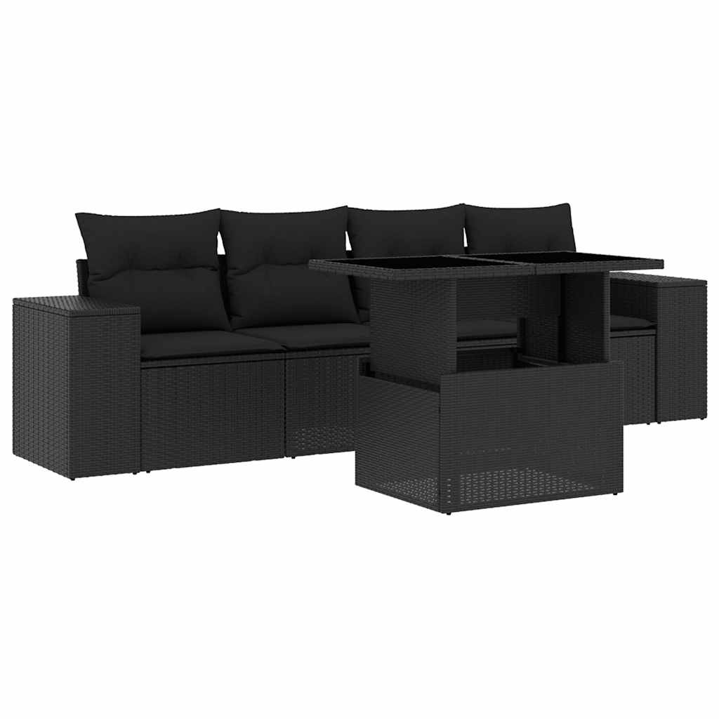 5-dijelna vrtna garnitura od poliratana s jastucima crna 100 x 55 x 73 cm