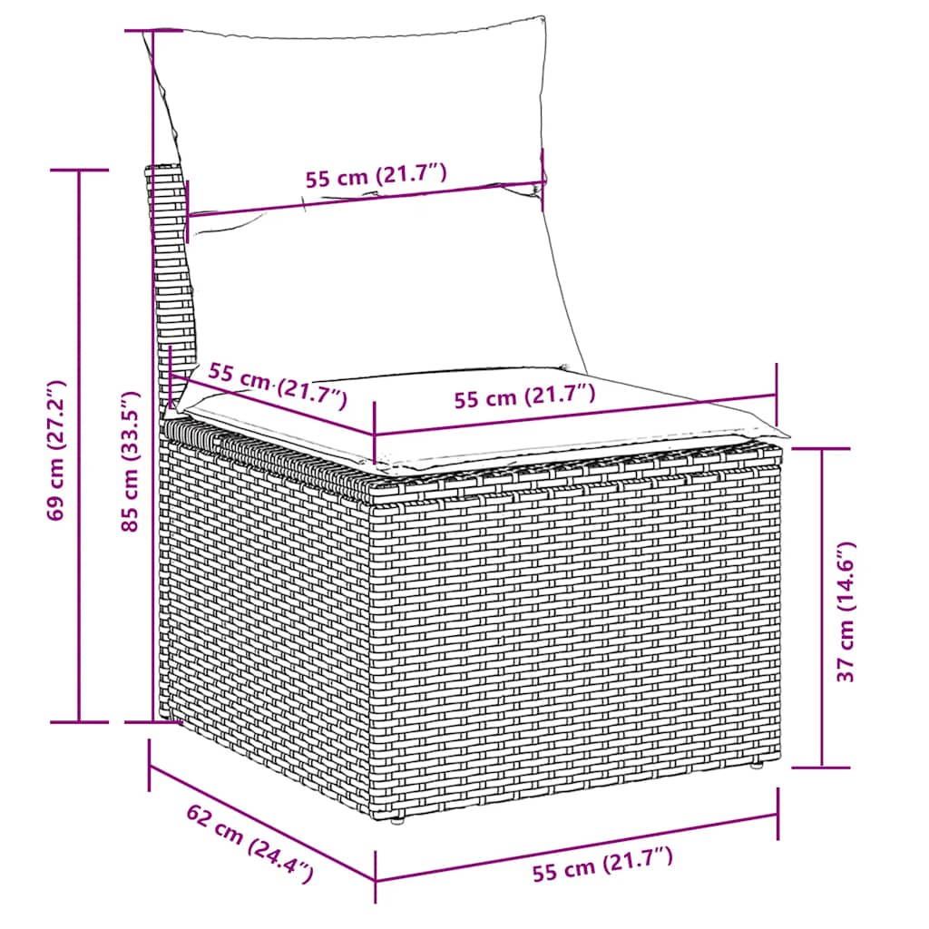 5-dijelna vrtna garnitura od poliratana s jastucima crna 100 x 55 x 73 cm