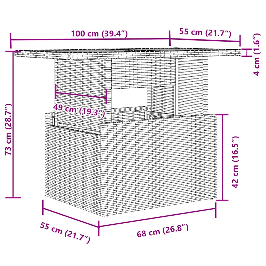 5-dijelna vrtna garnitura od poliratana s jastucima crna 100 x 55 x 73 cm