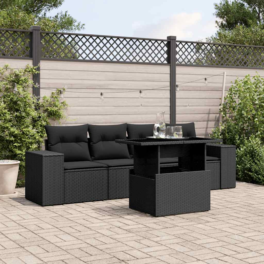 5-dijelna vrtna garnitura od poliratana s jastucima crna 100 x 55 x 73 cm