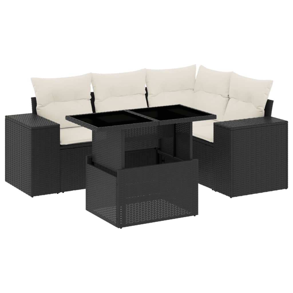 5-dijelna vrtna garnitura od poliratana s jastucima crna 100 x 55 x 73 cm